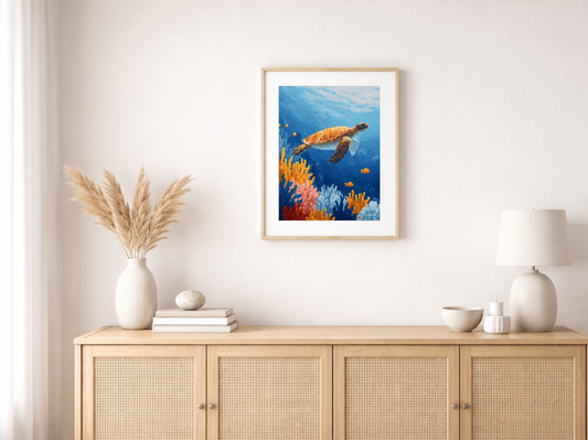 Paint by numbers – sea turtle on a coral reef