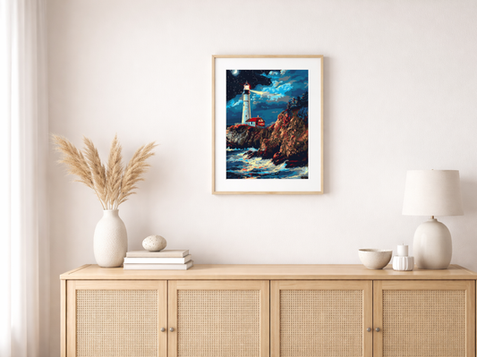 Paint by Numbers Set “Red and White Lighthouse on Cliff” – 40x50 cm – 36 Colors