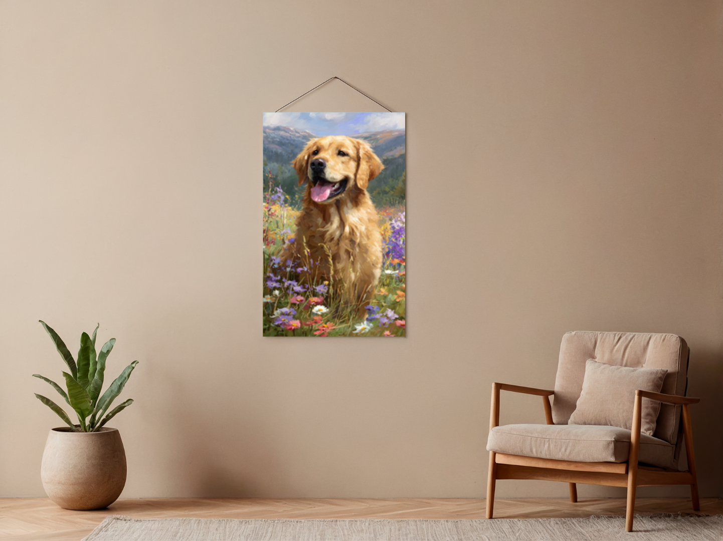 Paint by numbers – Golden Retriever in a flower meadow