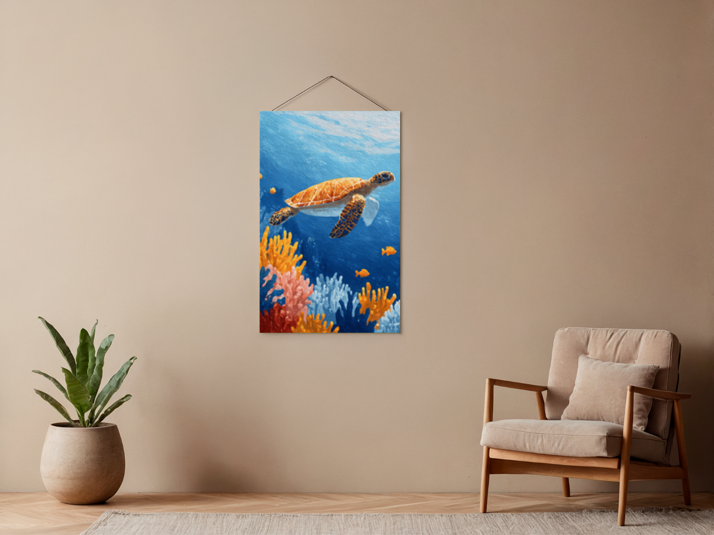 Paint by numbers – sea turtle on a coral reef