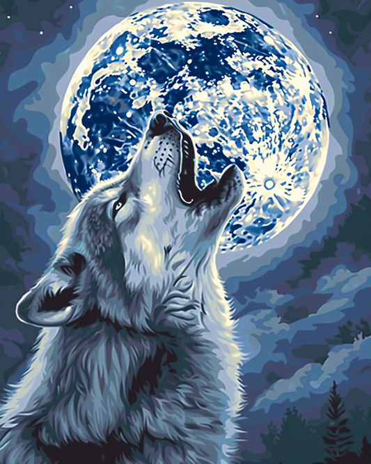 Paint by Numbers Set “Majestic Wolf Head Howling at Moon” – 40x50 cm – 36 Colors