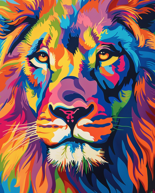 Paint by Numbers Set “Lion’s Face in Rainbow Pop Art” – 40x50 cm – 36 Colors