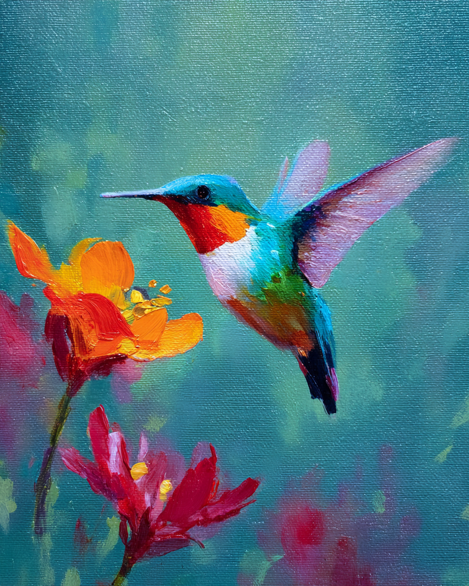 Paint by numbers – hummingbird on a flower