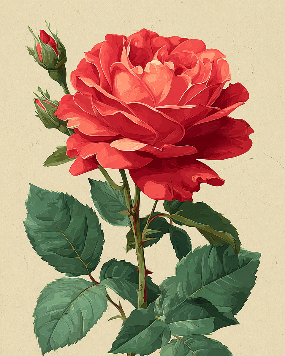 Malen nach Zahlen Motiv Rote Rose – Set 40x50 cm mit 36 Farben (Pictumira)