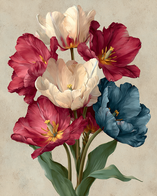 Malen nach Zahlen Motiv Tulpenstrauß – Set 40x50 cm mit 36 Farben (Pictumira)