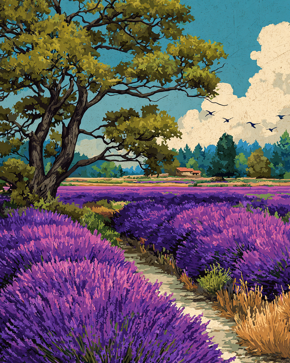 Malen nach Zahlen Motiv Lavendelfeld – Set 40x50 cm mit 36 Farben (Pictumira)