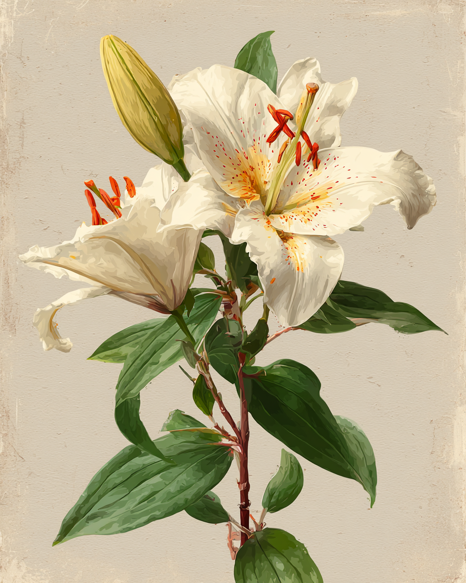 Malen nach Zahlen Motiv Weiße Lilie – Set 40x50 cm mit 36 Farben (Pictumira)