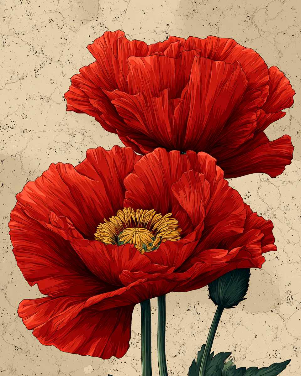 Malen nach Zahlen Motiv Rote Mohnblumen – Set 40x50 cm mit 36 Farben (Pictumira)