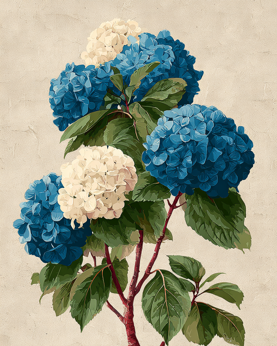 Malen nach Zahlen Motiv Hortensie – Set 40x50 cm mit 36 Farben (Pictumira)