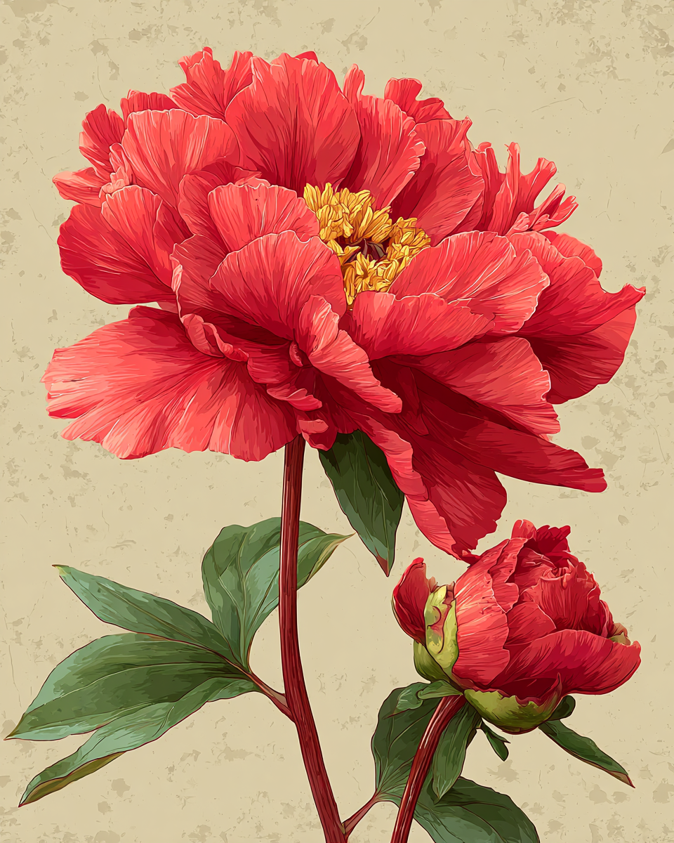 Malen nach Zahlen Motiv Pfingstrose – Set 40x50 cm mit 36 Farben (Pictumira)