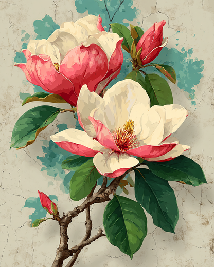 Malen nach Zahlen Motiv Magnolie – Set 40x50 cm mit 36 Farben (Pictumira)