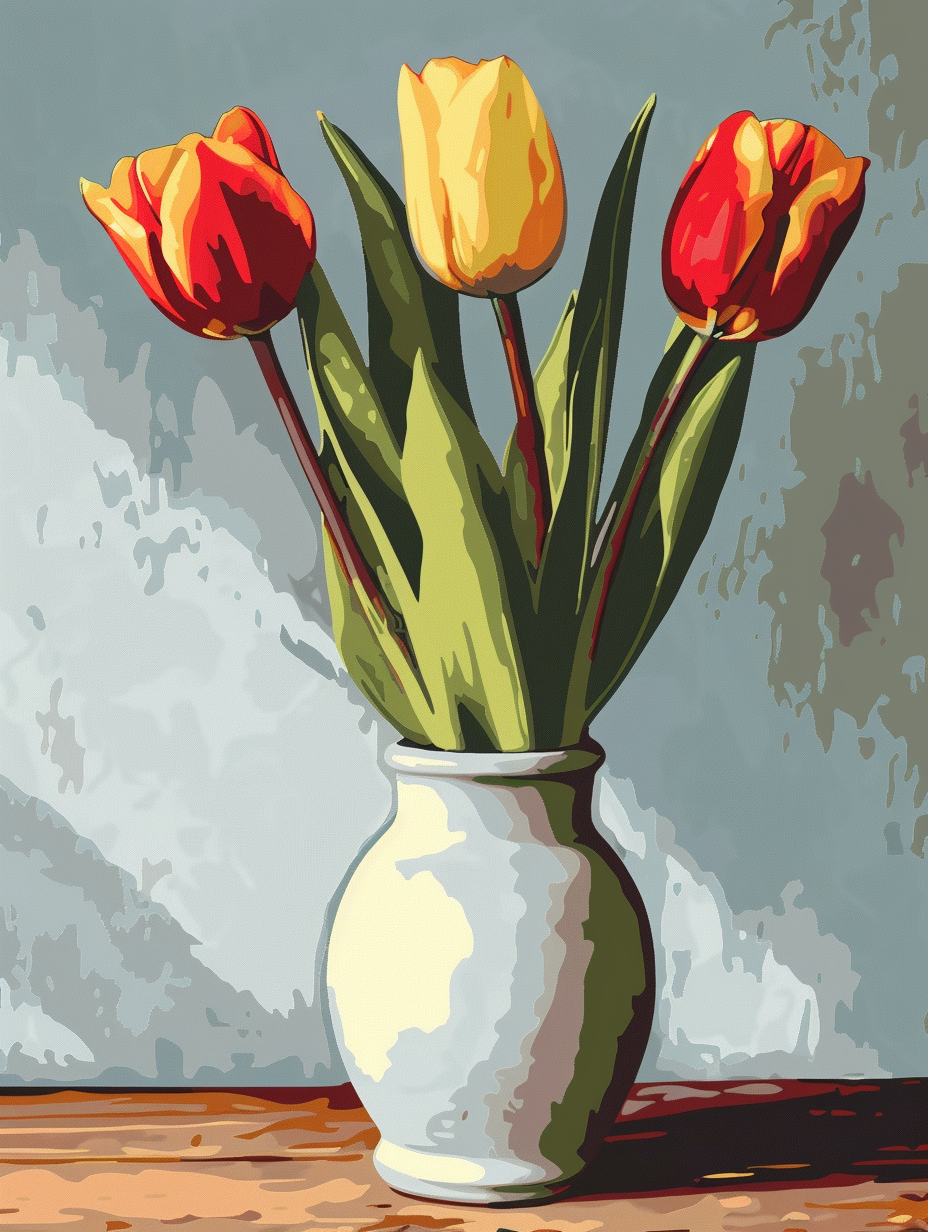 Vase mit fünf Blüten – Malen nach Zahlen