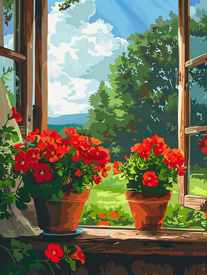 Rote Geranie – Malen nach Zahlen