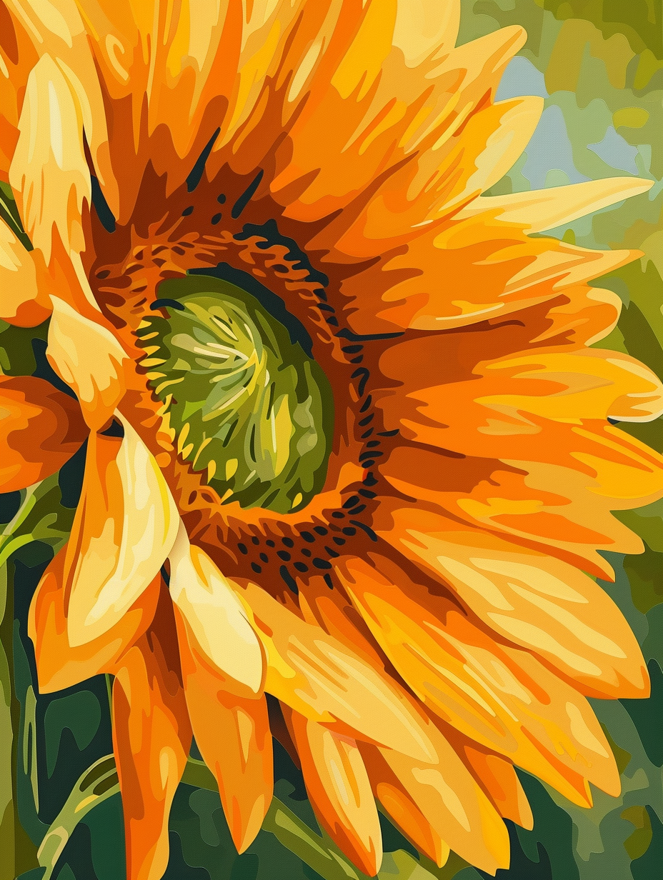 Sonnenblumen-Kopf (Nahaufnahme) – Malen nach Zahlen