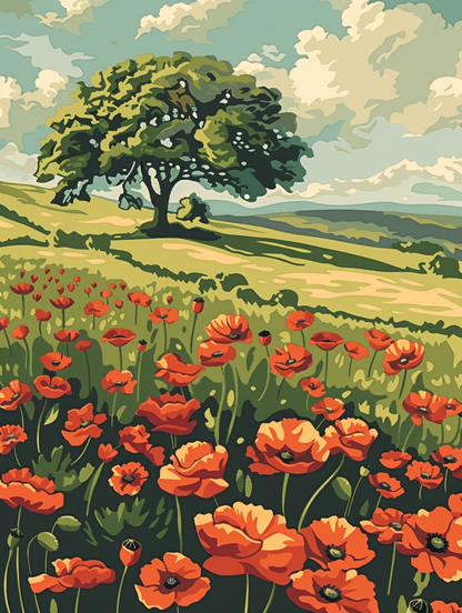 Mohnfeld – große rote Mohnblüten – Malen nach Zahlen