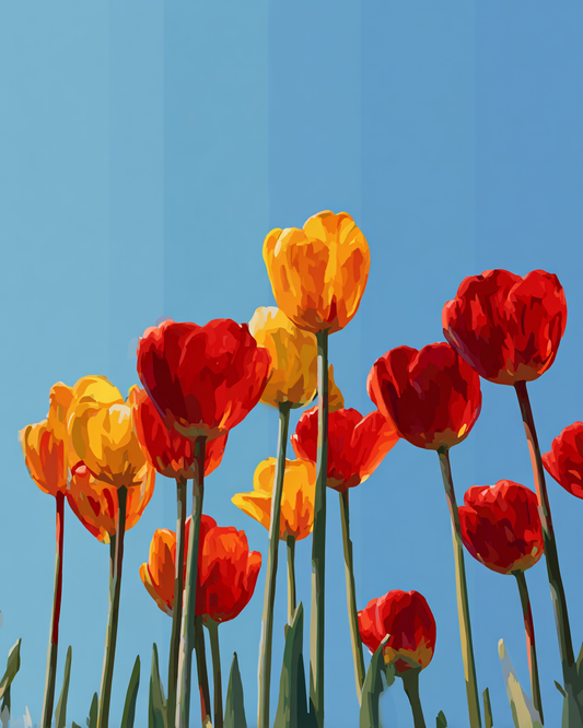 Paint by numbers – Tulips against a blue sky