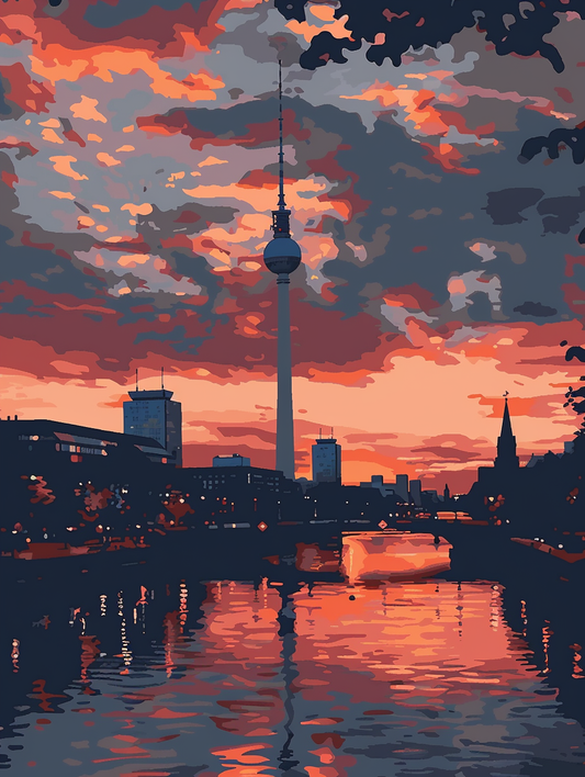 Paint by Numbers Set “Berlin with silhouette TV tower” – 30x40 cm – 24 colors
