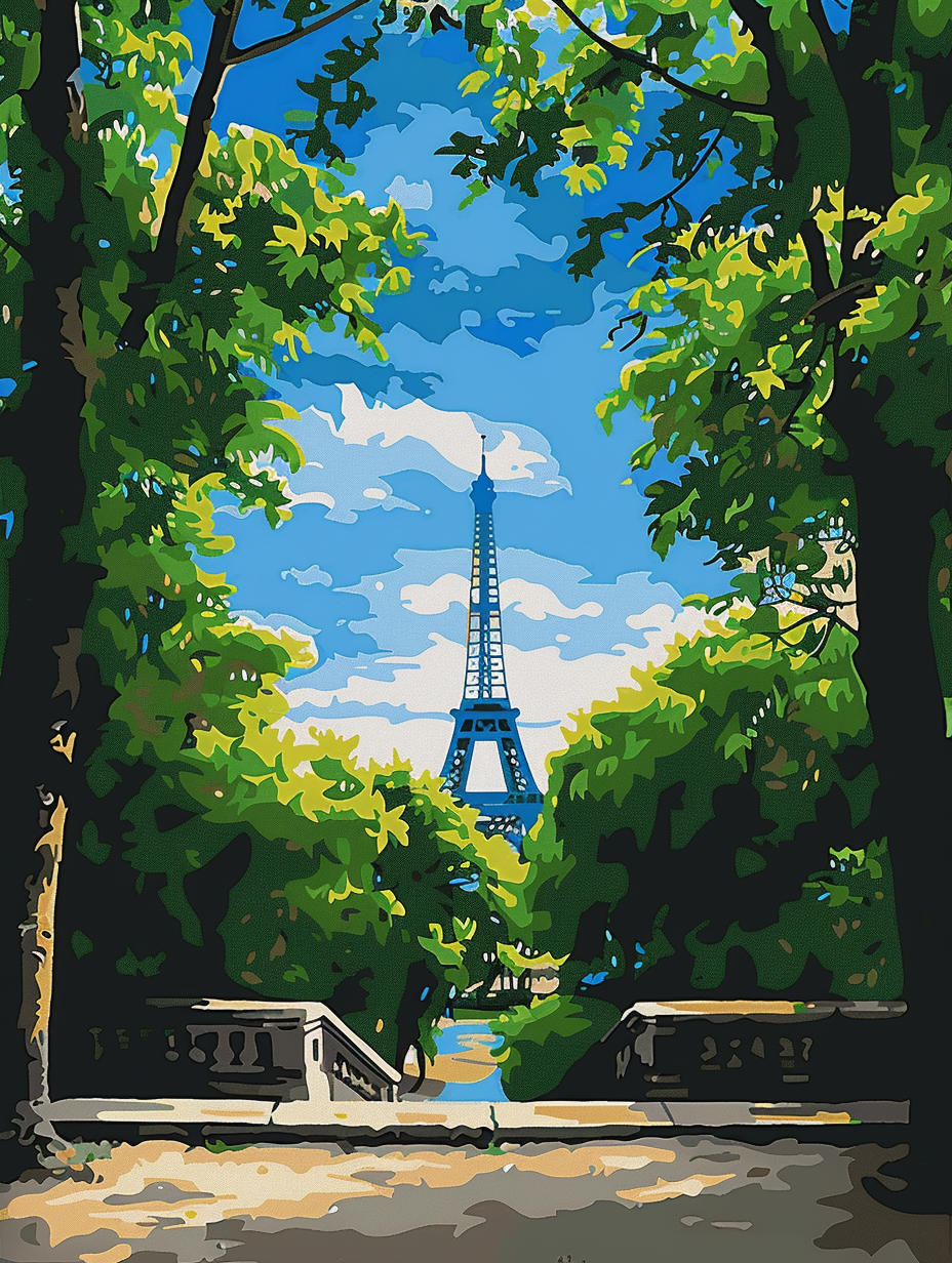 Paint by Numbers Set “Paris Eiffel Tower with Park” – 30x40 cm – 24 Colors