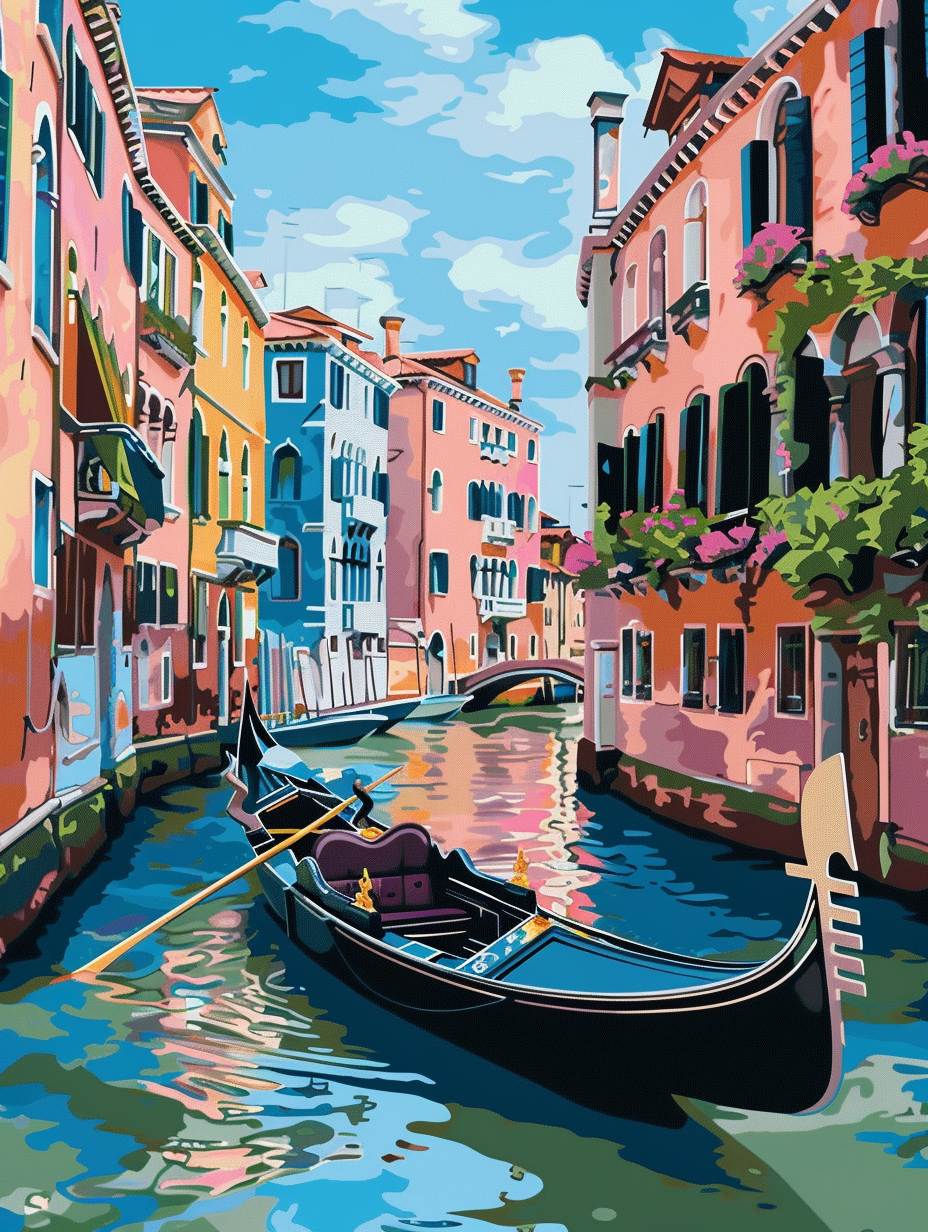 Paint by Numbers Set “Venice Black Gondola” – 30x40 cm – 24 Colors
