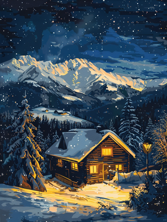 Malen nach Zahlen – Gemütliche Winterhütte
