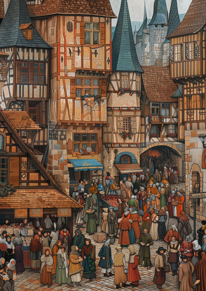 Paint by Numbers Set “Medieval Marketplace” – 50x70 cm – 48 Colors