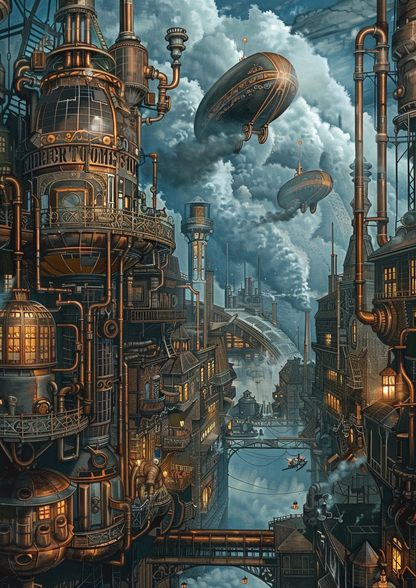 Paint by Numbers Set “Victorian Steampunk City” – 50x70 cm – 48 Colors