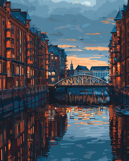Paint by Numbers Set “Hamburg Bridge Speicherstadt” – 40x50 cm – 36 Colors