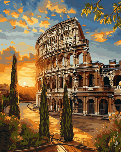 Paint by Numbers Set "Colosseum in Rome Golden Sun" – 40x50 cm – 36 Colors