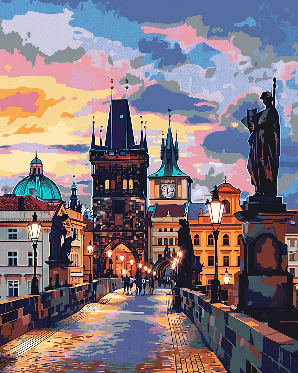 Paint by Numbers Set “Prague’s Charles Bridge” – 40x50 cm – 36 Colors