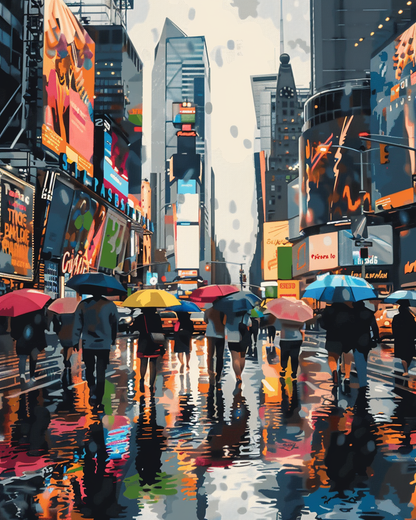 Paint by Numbers Set “Lively City Street in the Rain” – 40x50 cm – 36 Colors