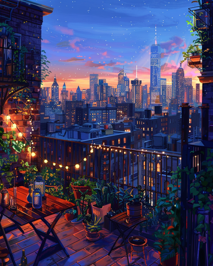 Paint by Numbers Set “Rooftop Terrace City Sea of ​​Lights” – 40x50 cm – 36 Colors