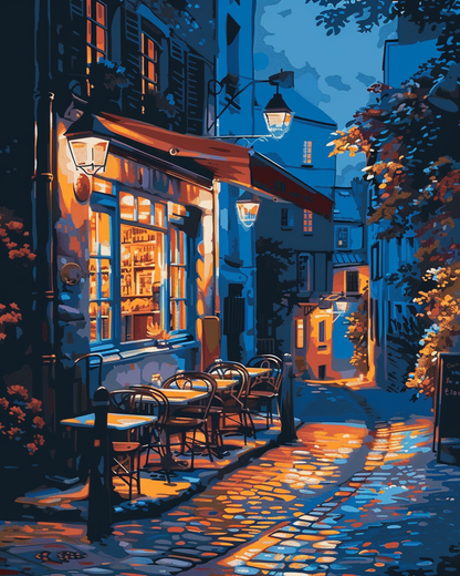 Paint by Numbers Set “European cafe terrace at night” – 40x50 cm – 36 colors