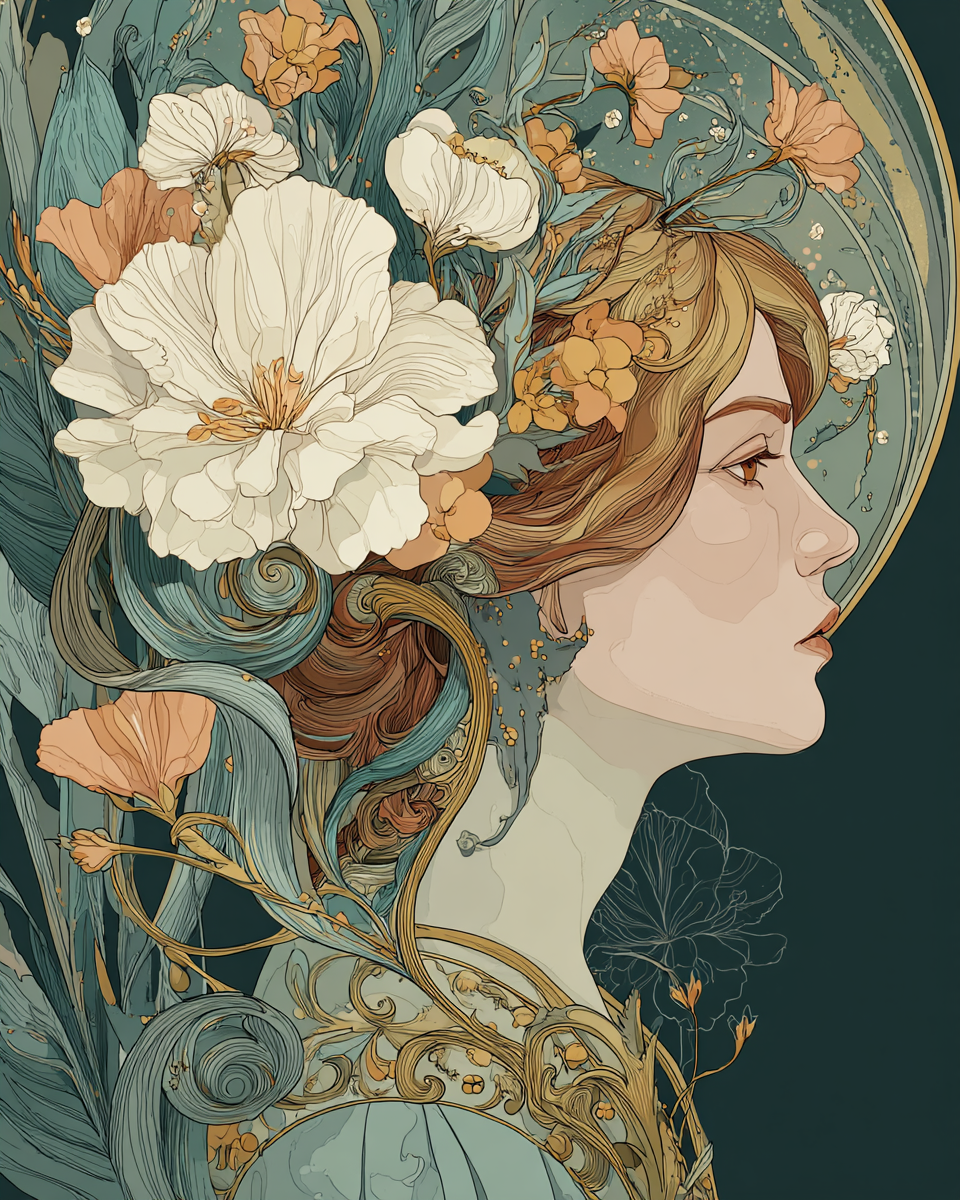 Paint by numbers – Portrait of a woman with floral tendrils