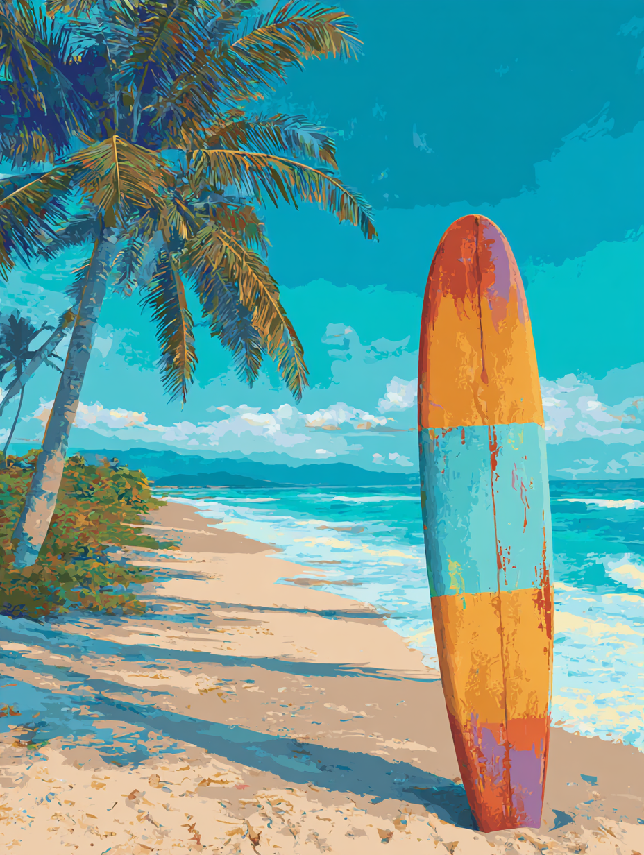 Malen nach Zahlen – Surfbrett im Sand