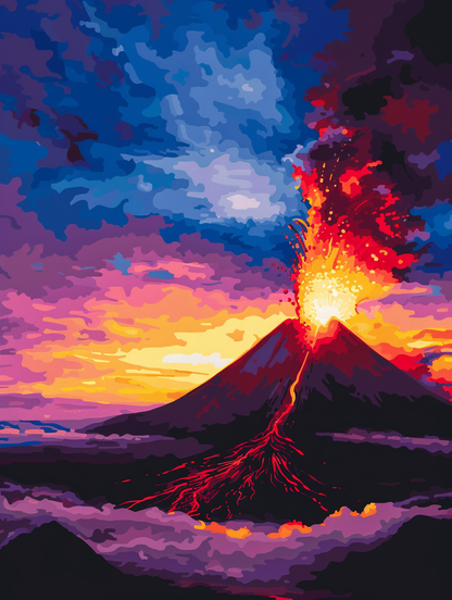 Paint by Numbers Set “Volcano Silhouette Glowing Lava” – 30x40 cm – 24 Colors