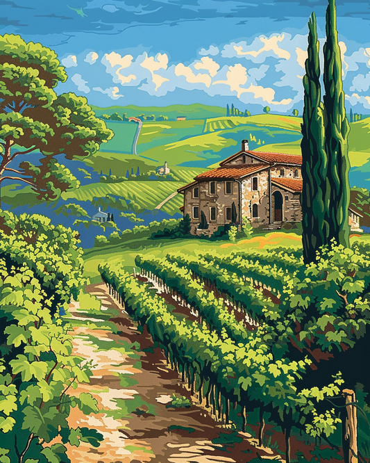 Paint by Numbers Set “Rolling Green Vineyards in Tuscany” – 40x50 cm – 36 Colors