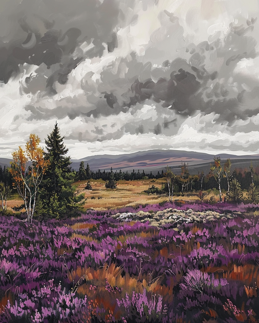 Paint by Numbers Set “Vast Lilac Heath Landscape” – 40x50 cm – 36 Colors