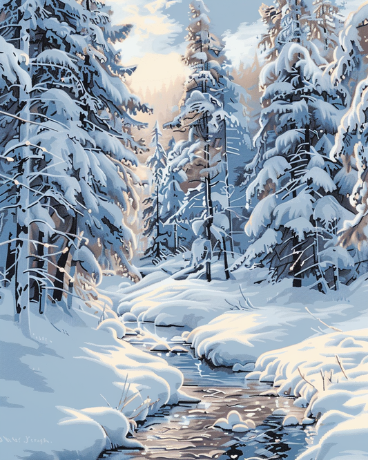 Paint by Numbers Set “Heavy Snow-Covered Pine Forest” – 40x50 cm – 36 Colors