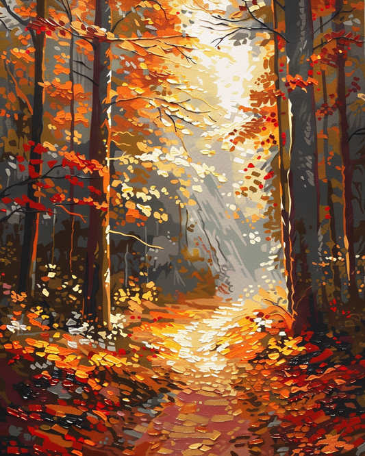 Paint by Numbers Set “Golden Forest Path Thick Orange Leaves” – 40x50 cm – 36 Colors