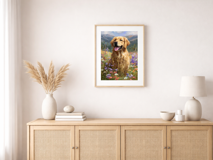 Paint by numbers – Golden Retriever in a flower meadow