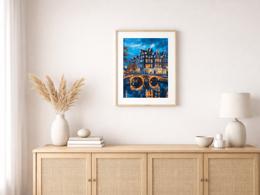 Paint by Numbers Set “Amsterdam Canal with Illuminated House” – 40x50 cm – 36 Colors