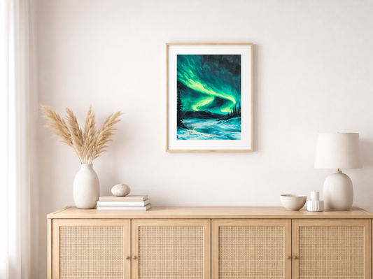 Paint by Numbers Set “Simple Green Aurora Borealis Waves” – 30x40 cm – 24 Colors