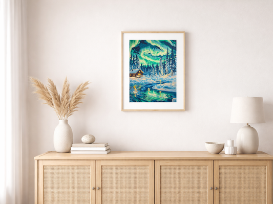 Paint by Numbers Set “Green Aurora Borealis over snowy forest” – 40x50 cm – 36 colors