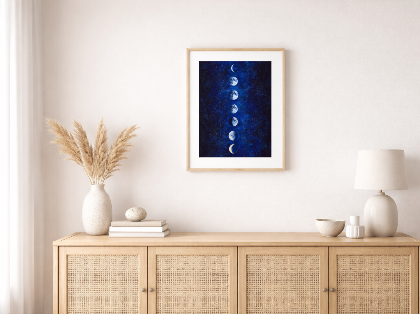 Paint by numbers – different phases of the moon in a vertical line