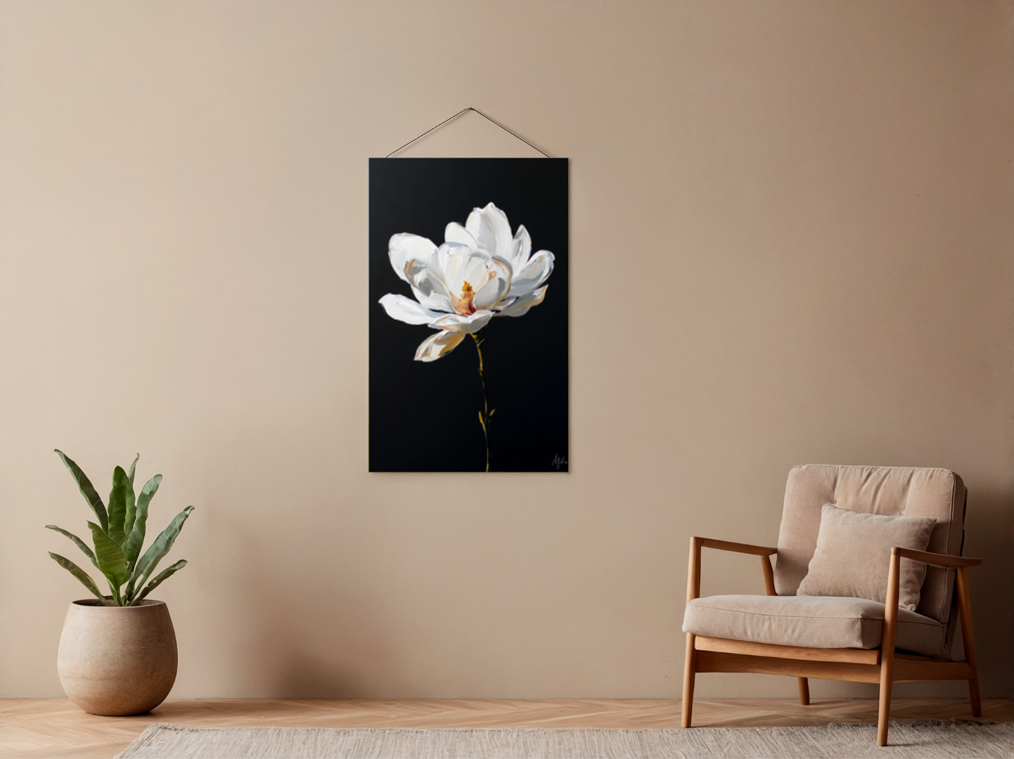 Malen nach Zahlen Set weiße Magnolienblüte auf Schwarz