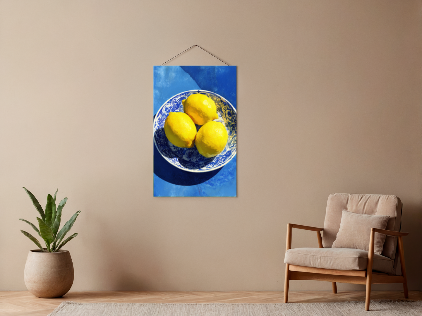Paint by numbers – lemons on a blue plate