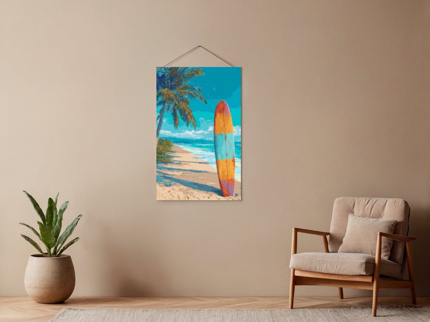 Paint by numbers – surfboard in the sand