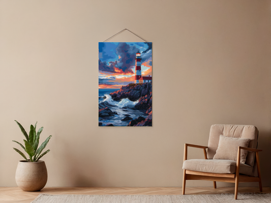 Paint by Numbers Set “Red and White Lighthouse Rocky Shore” – 40x50 cm – 36 Colors