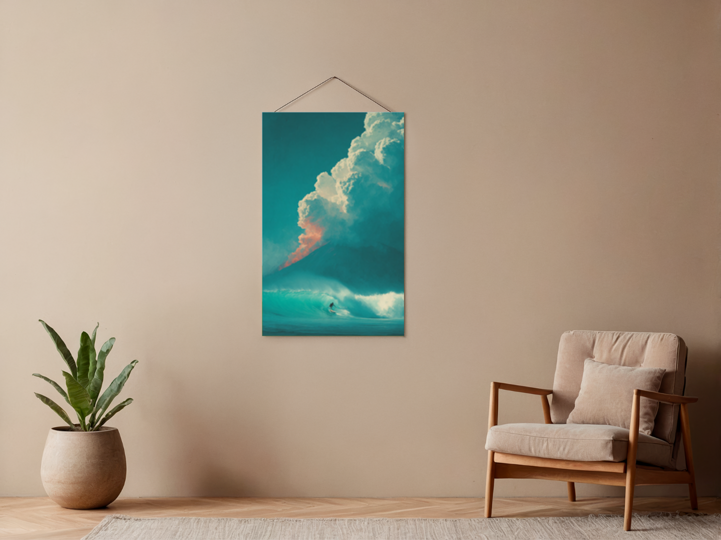 Paint by numbers – surfers in front of a volcano