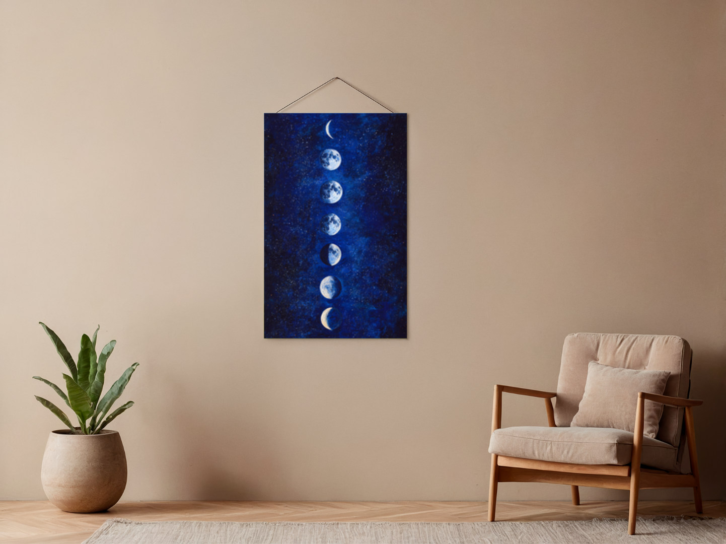 Paint by numbers – different phases of the moon in a vertical line
